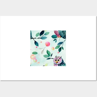 Watercolor owl pattern Posters and Art